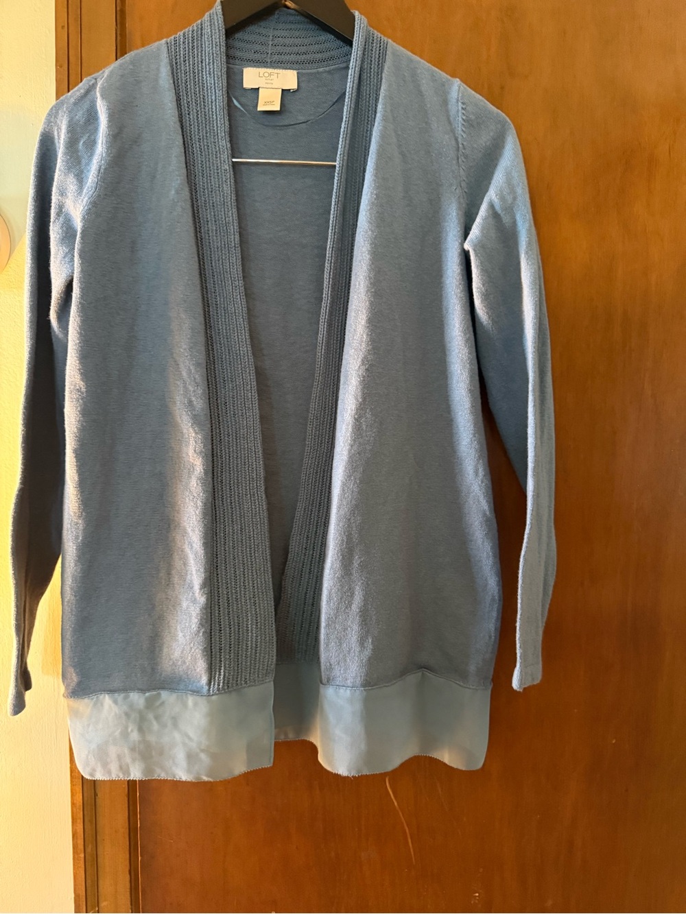 LOFT Sky Blue Open-Front Cardigan with Contrast Hem